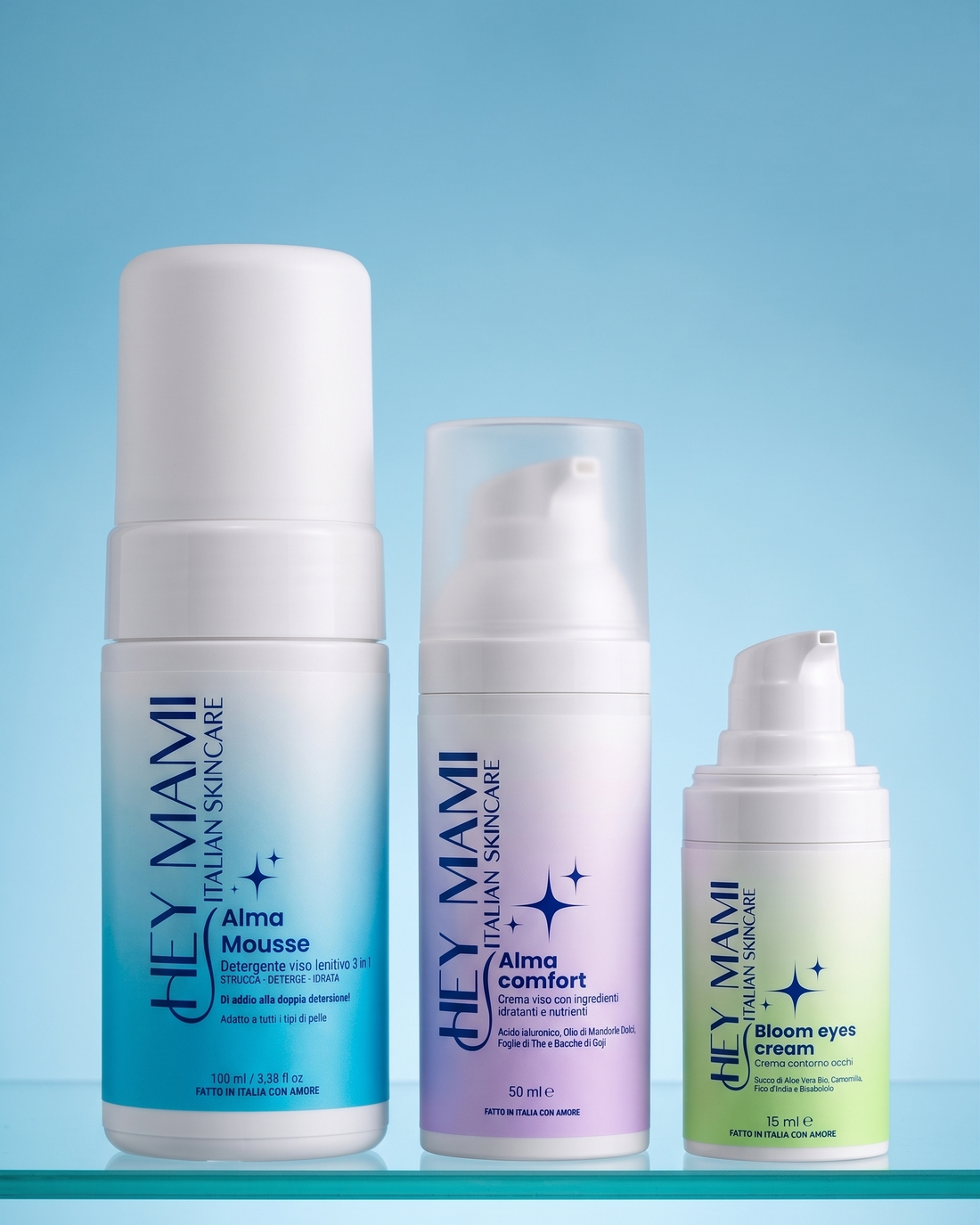 Set Routine Viso Completa – Alma Mousse + Alma Comfort + Bloom Eyes Cream